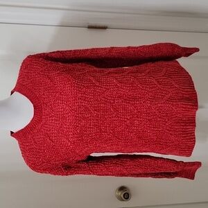 Pink Rose Size M Red Chenille Crew Neck Sweater, Super Soft